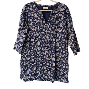 Seasalt Cornwall Aventurier Tunic Ceramic Blooms Yacht size 12 cotton voile